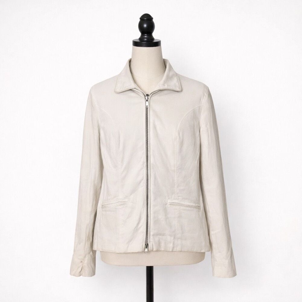 Together by Spiegel White Zip Jacket Size 8 Stretch Cotton Lightweight Career Ca